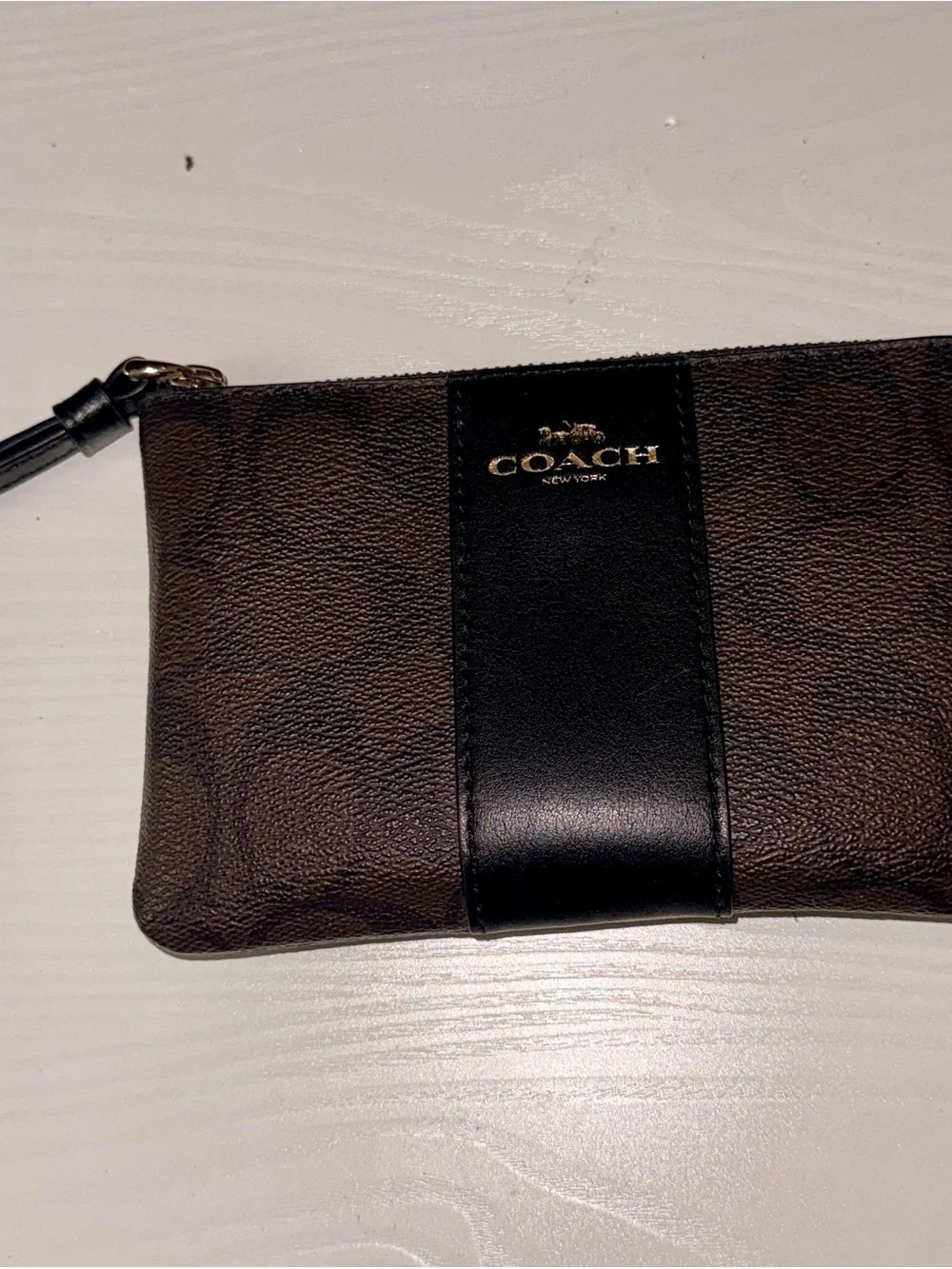 Coach Brown & Black Signature Leather Wristlet Pouch HARD PRICE SET.